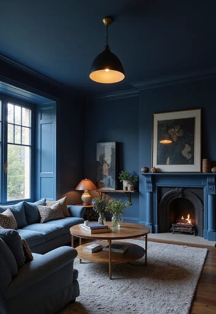 50 Navy Blue Living Room Ideas That Add Depth and Drama 29 50 Navy Blue Living Room Ideas That Add Depth and Drama - 27. Navy Blue Lighting Fixtures