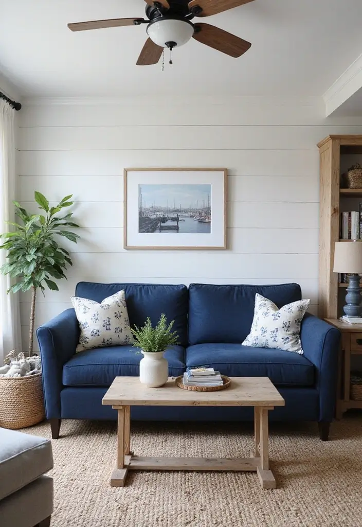 50 Navy Blue Living Room Ideas That Add Depth and Drama 32 50 Navy Blue Living Room Ideas That Add Depth and Drama - 30. Navy Blue for Modern Farmhouse Style