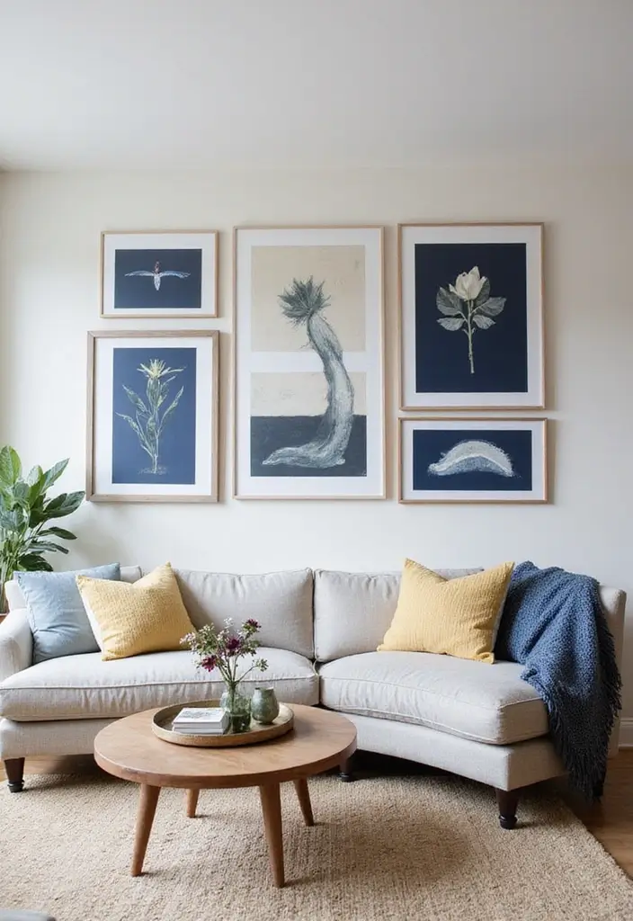 50 Navy Blue Living Room Ideas That Add Depth and Drama 36 50 Navy Blue Living Room Ideas That Add Depth and Drama - 34. Navy Blue Matting for Framed Artwork