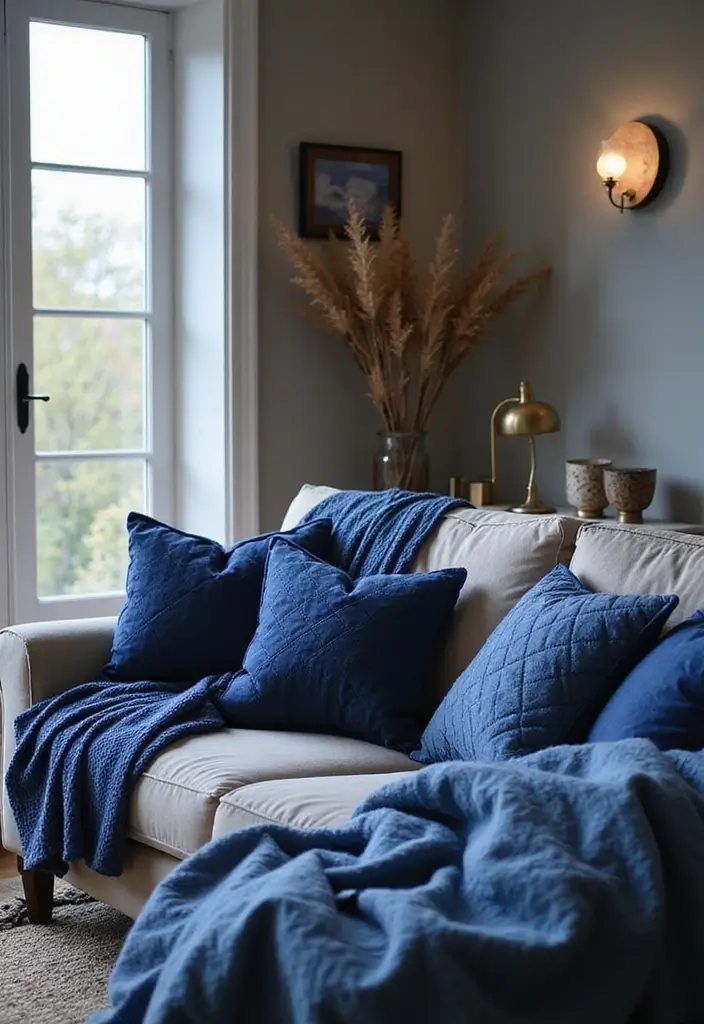 50 Navy Blue Living Room Ideas That Add Depth and Drama 40 50 Navy Blue Living Room Ideas That Add Depth and Drama - 36. Navy Blue Quilted Textiles