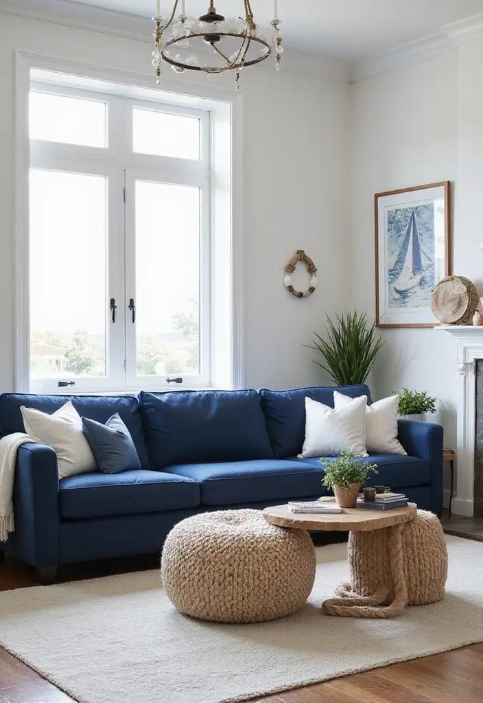 50 Navy Blue Living Room Ideas That Add Depth and Drama 4 50 Navy Blue Living Room Ideas That Add Depth and Drama - 4. Nautical Theme with Navy Blue