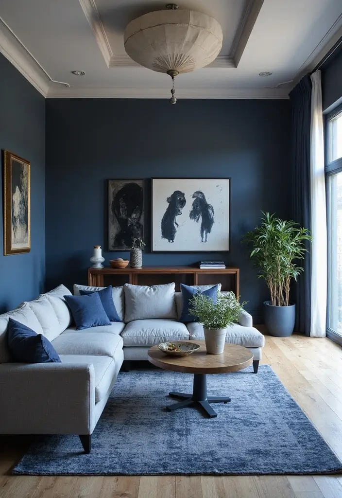 50 Navy Blue Living Room Ideas That Add Depth and Drama 44 50 Navy Blue Living Room Ideas That Add Depth and Drama - 40. Navy Blue in Open Concepts