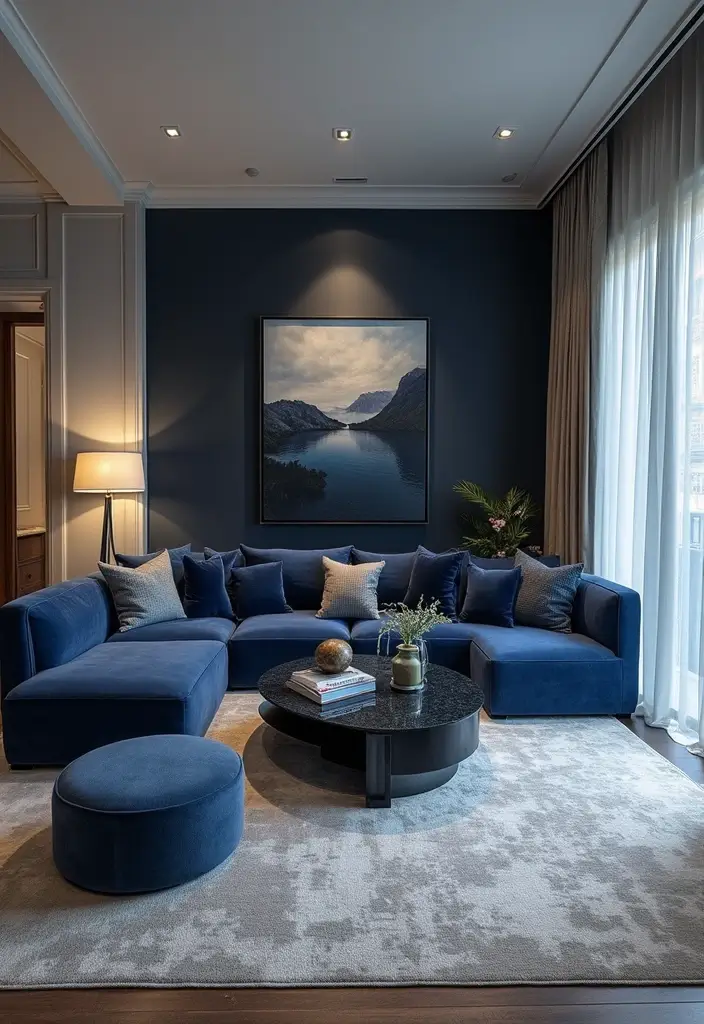 50 Navy Blue Living Room Ideas That Add Depth and Drama 48 50 Navy Blue Living Room Ideas That Add Depth and Drama - 44. Use Navy Blue to Create Zones