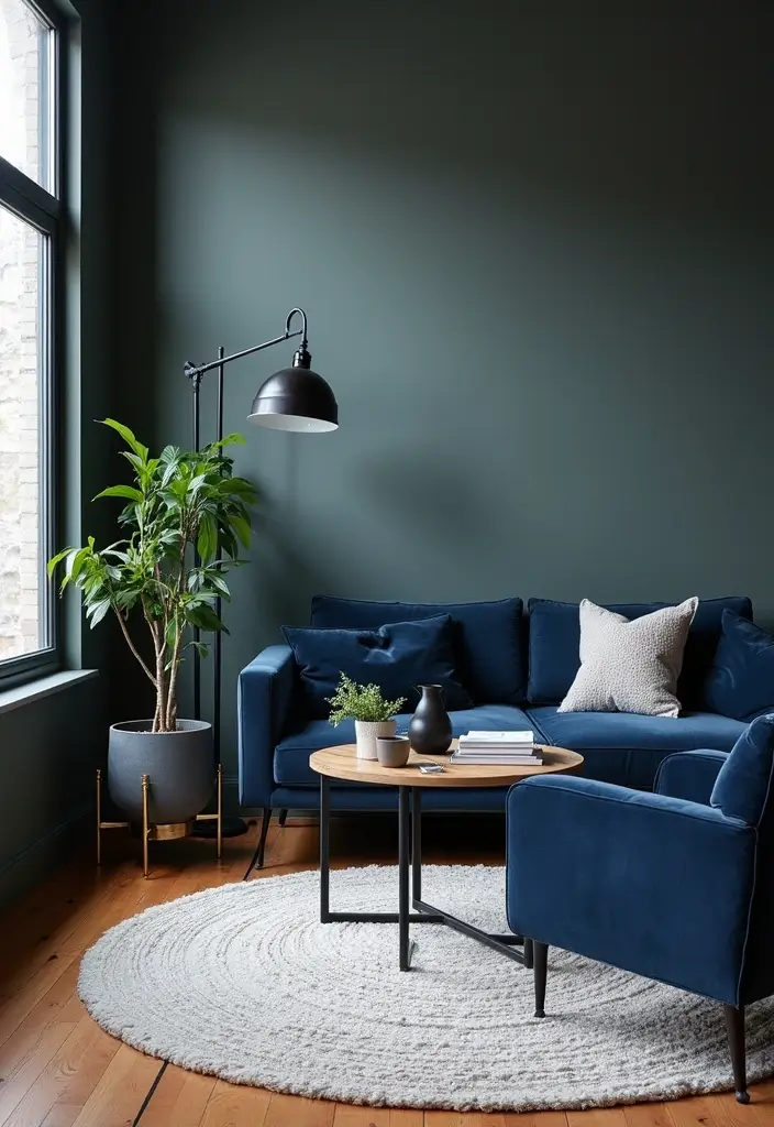 50 Navy Blue Living Room Ideas That Add Depth and Drama 50 50 Navy Blue Living Room Ideas That Add Depth and Drama - 46. Navy Blue with Industrial Accents
