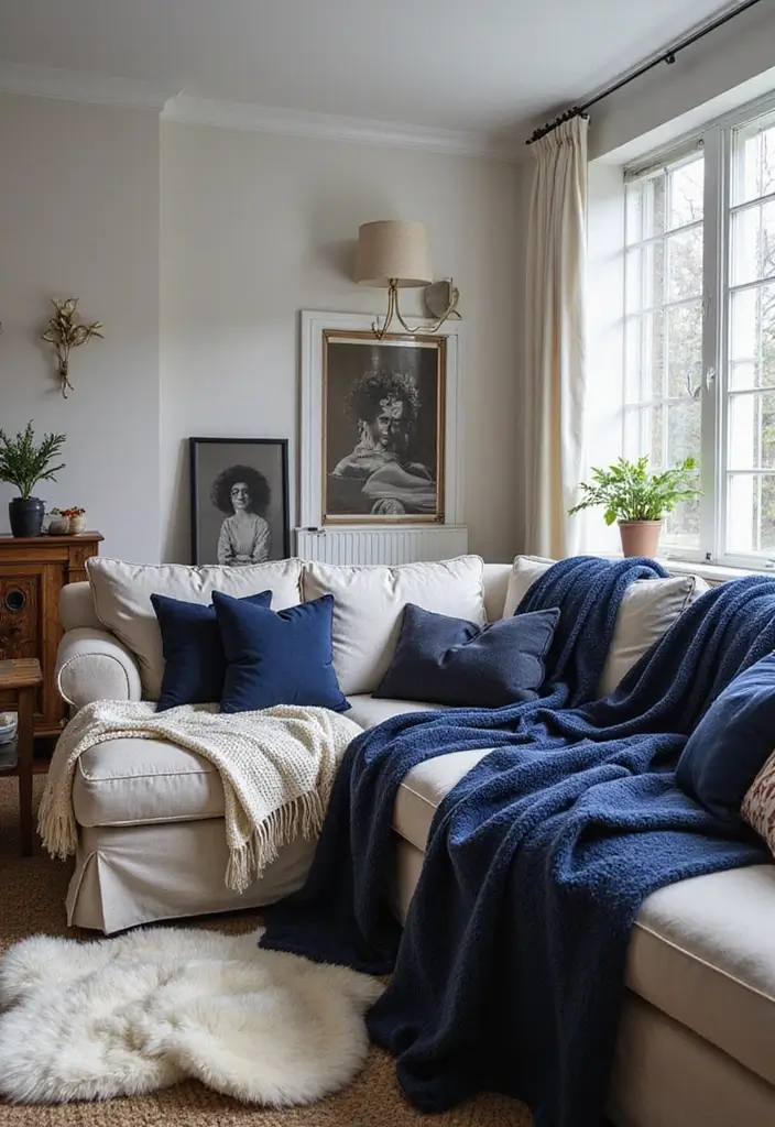 50 Navy Blue Living Room Ideas That Add Depth and Drama 51 50 Navy Blue Living Room Ideas That Add Depth and Drama - 47. Create Layers with Navy Throws