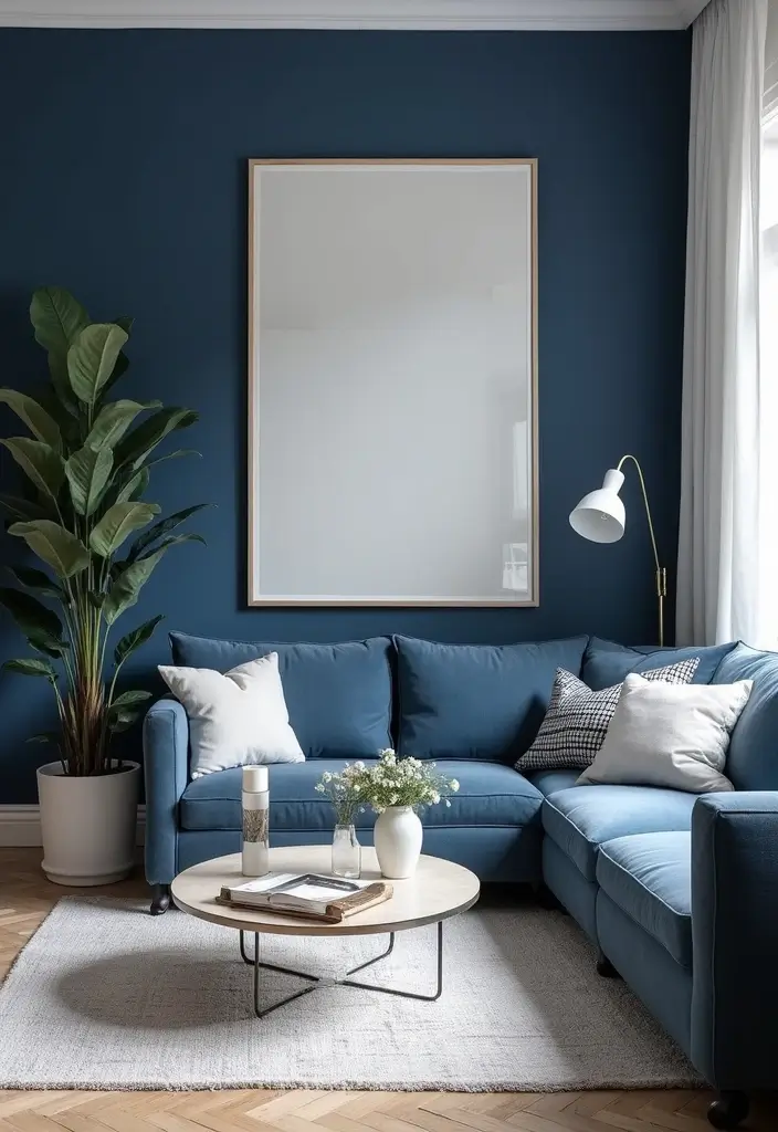 50 Navy Blue Living Room Ideas That Add Depth and Drama 53 50 Navy Blue Living Room Ideas That Add Depth and Drama - 49. Contrast Navy with Bright White