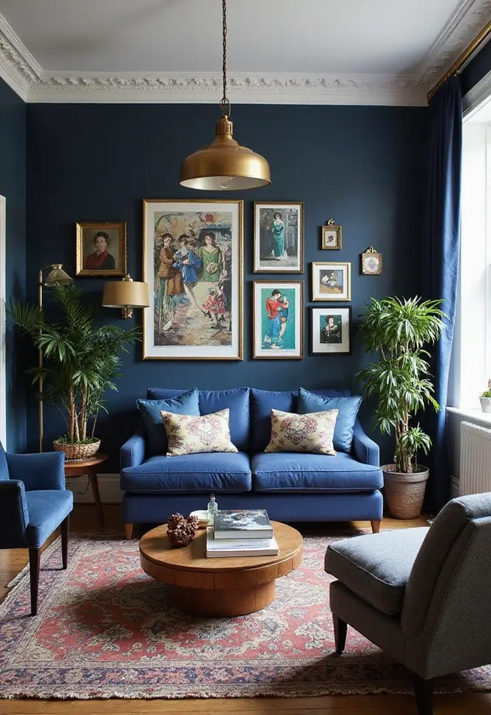 50 Navy Blue Living Room Ideas That Add Depth and Drama 7 50 Navy Blue Living Room Ideas That Add Depth and Drama - 7. Eclectic Style with Navy Blue