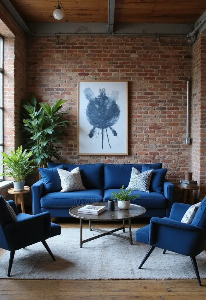 50 Navy Blue Living Room Ideas That Add Depth and Drama 9 50 Navy Blue Living Room Ideas That Add Depth and Drama - 9. Modern Industrial with Navy Touches