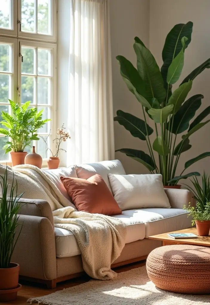 50 Plant Decor Ideas for Living Rooms That Bring Life Indoors 18 50 Plant Decor Ideas for Living Rooms That Bring Life Indoors - 18. Layered Textures with Fabrics
