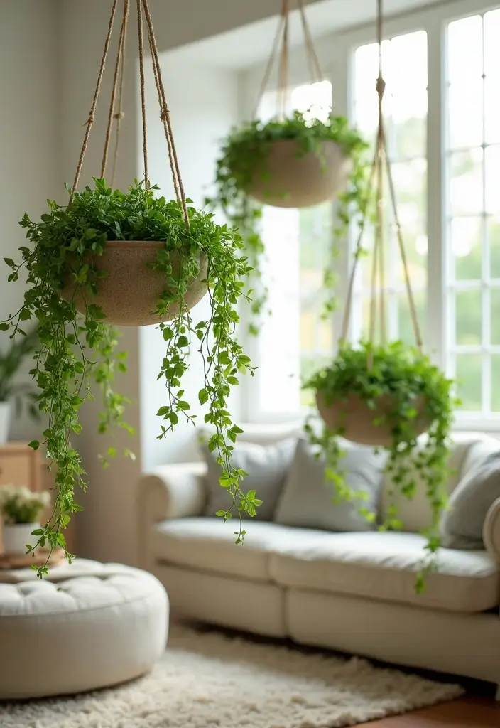 50 Plant Decor Ideas for Living Rooms That Bring Life Indoors 26 50 Plant Decor Ideas for Living Rooms That Bring Life Indoors - 24. Floating Plant Baskets