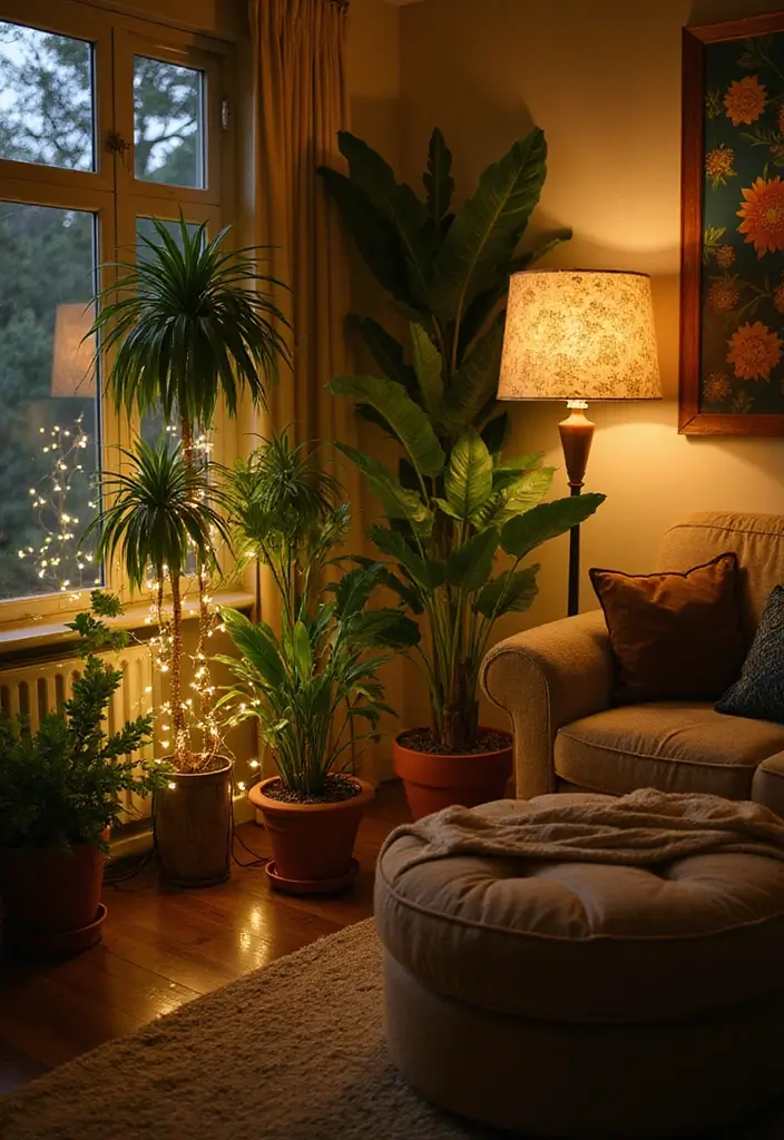 50 Plant Decor Ideas for Living Rooms That Bring Life Indoors 29 50 Plant Decor Ideas for Living Rooms That Bring Life Indoors - 27. Illuminated Plant Displays