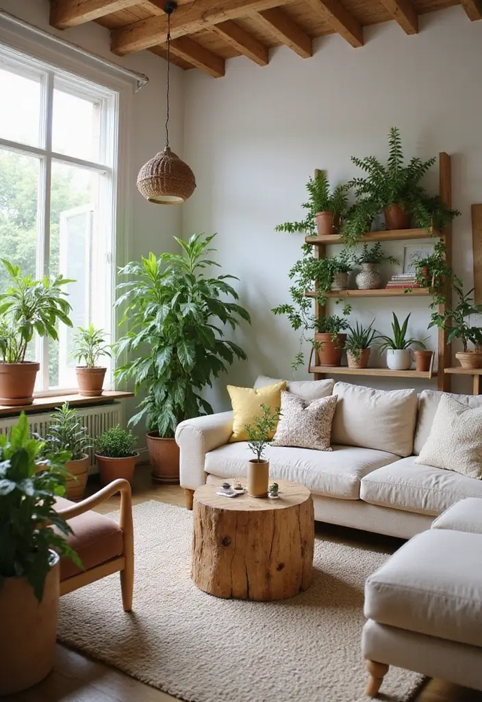 50 Plant Decor Ideas for Living Rooms That Bring Life Indoors 33 50 Plant Decor Ideas for Living Rooms That Bring Life Indoors - 31. Natural Wood Accent Decor