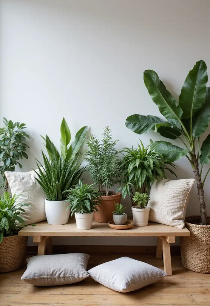 50 Plant Decor Ideas for Living Rooms That Bring Life Indoors 36 50 Plant Decor Ideas for Living Rooms That Bring Life Indoors - 34. Cozy Plant Benches