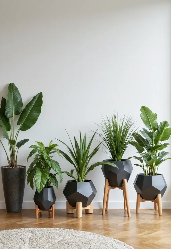 50 Plant Decor Ideas for Living Rooms That Bring Life Indoors 46 50 Plant Decor Ideas for Living Rooms That Bring Life Indoors - 42. Use of Geometric Planters