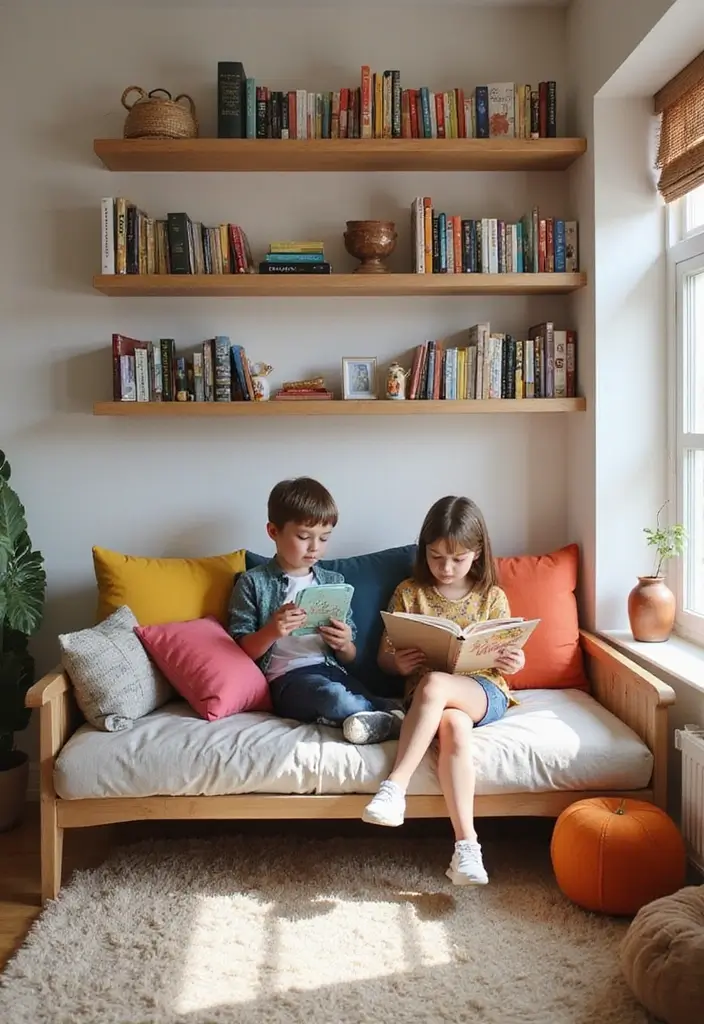 50 Shared Bedroom Ideas for Boys and Girls That Actually Work 16 50 Shared Bedroom Ideas for Boys and Girls That Actually Work - 16. Shared Reading Corner