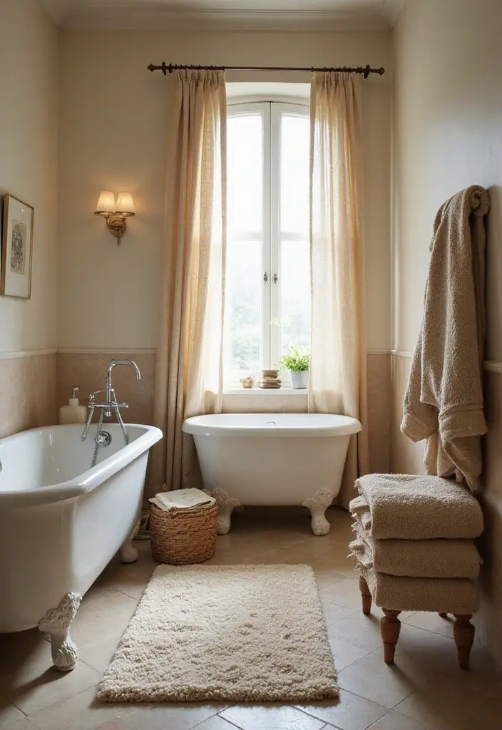 50 Small Bathroom with Tub Ideas That Save Space in Style 16 50 Small Bathroom with Tub Ideas That Save Space in Style - 16. Textured Fabrics for Warmth