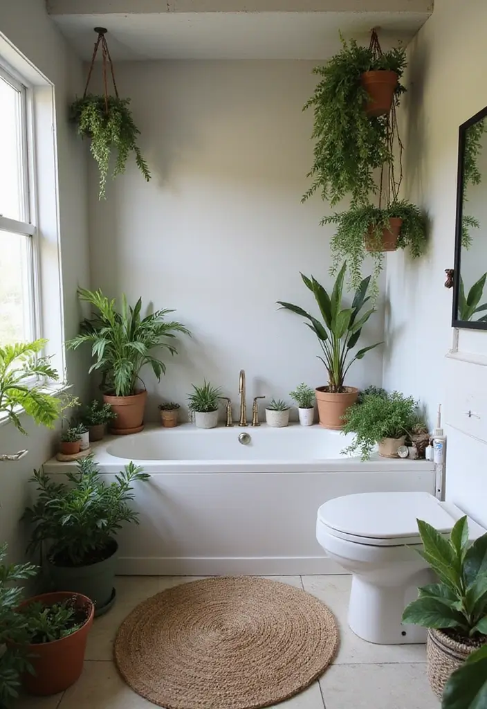 50 Small Bathroom with Tub Ideas That Save Space in Style 17 50 Small Bathroom with Tub Ideas That Save Space in Style - 17. Urban Jungle Vibe with Plants