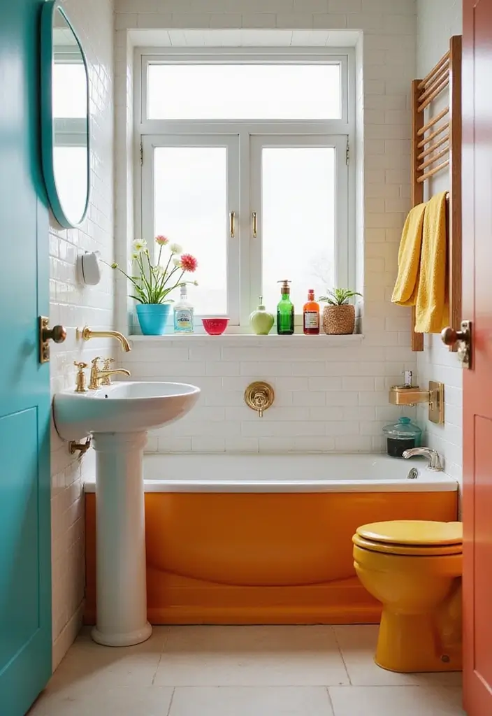 50 Small Bathroom with Tub Ideas That Save Space in Style 23 50 Small Bathroom with Tub Ideas That Save Space in Style - 21. Brighten Up with Colorful Fixtures