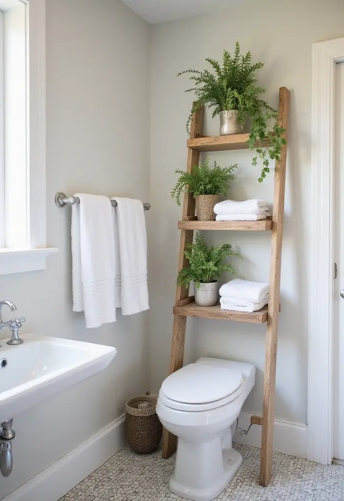50 Small Bathroom with Tub Ideas That Save Space in Style 43 50 Small Bathroom with Tub Ideas That Save Space in Style - 39. Utilize Decorative Ladder Storage