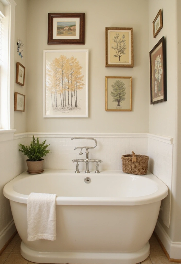 50 Small Bathroom with Tub Ideas That Save Space in Style 46 50 Small Bathroom with Tub Ideas That Save Space in Style - 42. Embrace Artful Displays