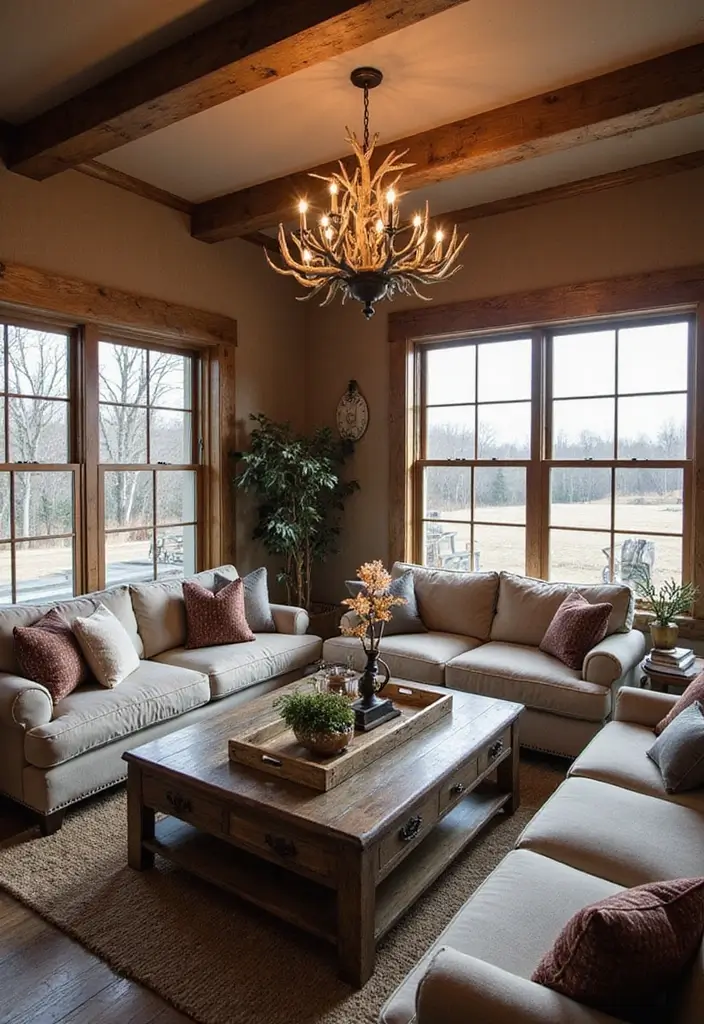 50 Western Living Room Decor Ideas with Rustic Charm - 16. Antler Accents for a Unique Touch