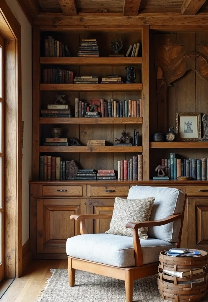 50 Western Living Room Decor Ideas with Rustic Charm - 19. Rustic Bookcases for Storage and Display