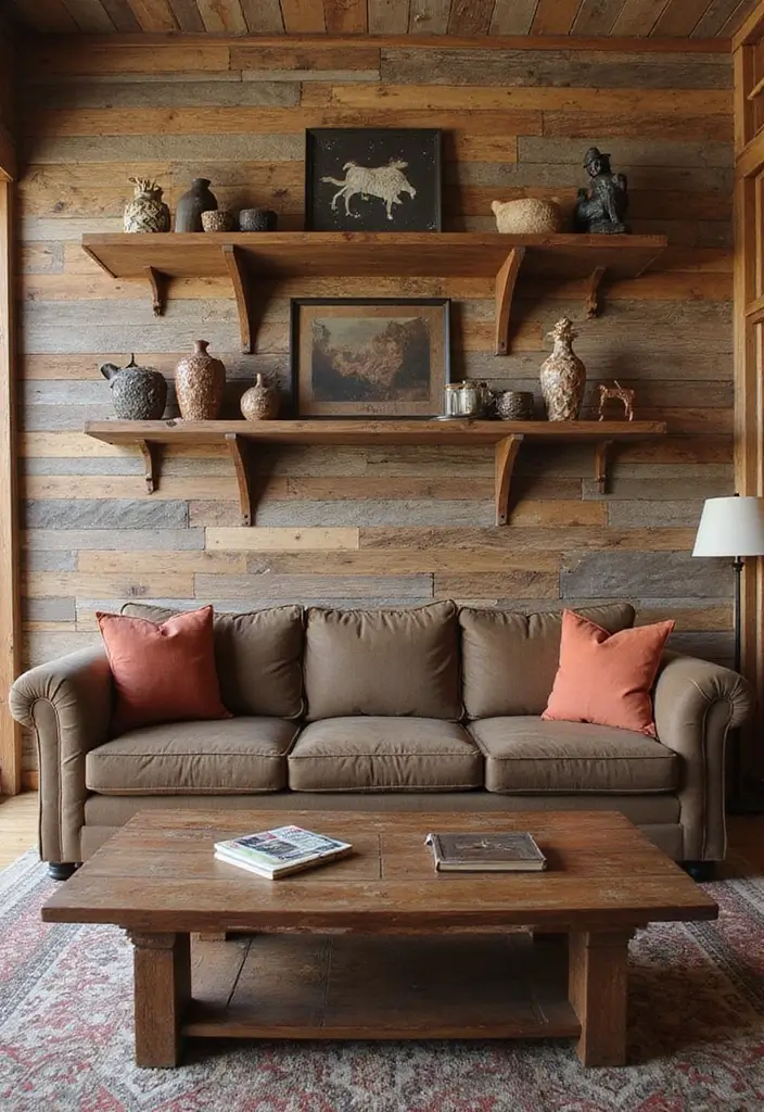 50 Western Living Room Decor Ideas with Rustic Charm - 2. Reclaimed Wood Accents for Authenticity