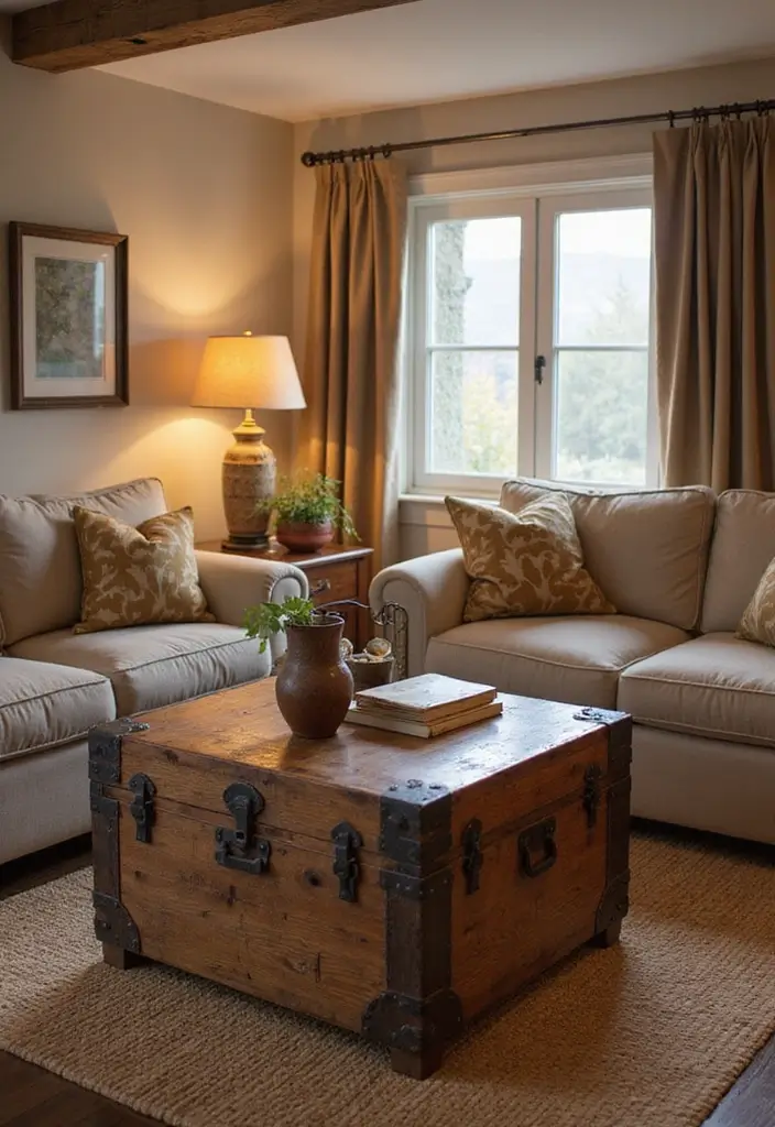 50 Western Living Room Decor Ideas with Rustic Charm - 22. Rustic Trunks for Storage and Style