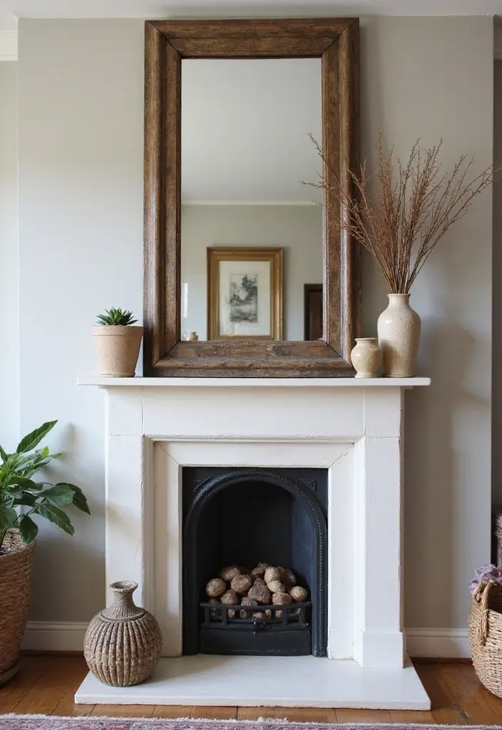 50 Western Living Room Decor Ideas with Rustic Charm - 25. Vintage Mirrors for Depth and Light