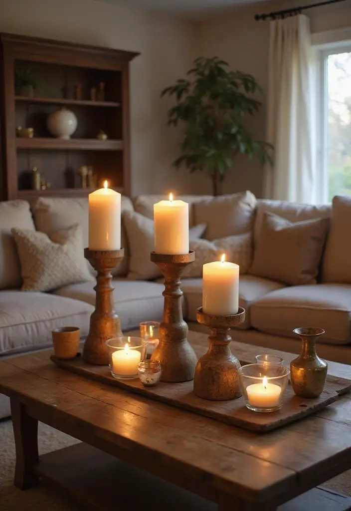50 Western Living Room Decor Ideas with Rustic Charm - 26. Rustic Candle Holders for Atmosphere