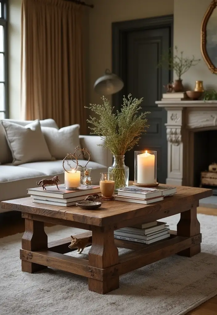 50 Western Living Room Decor Ideas with Rustic Charm - 29. Rustic Coffee Tables for Function and Style