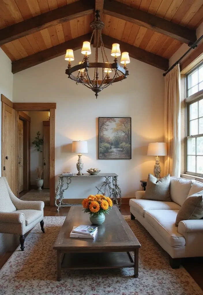 50 Western Living Room Decor Ideas with Rustic Charm - 34. Unique Lighting Fixtures for Character