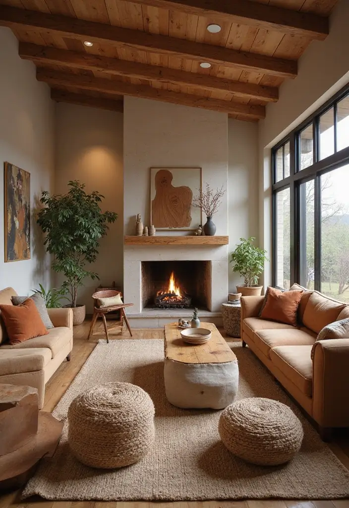 50 Western Living Room Decor Ideas with Rustic Charm - 36. Natural Wood Accents for Warmth