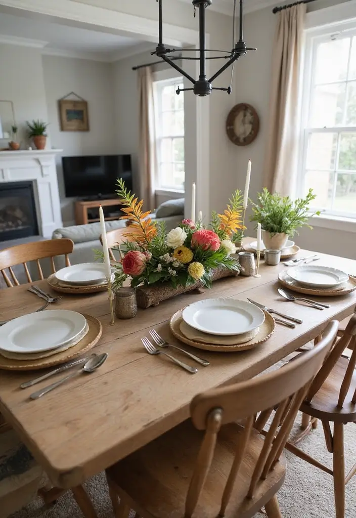 50 Western Living Room Decor Ideas with Rustic Charm - 38. Rustic Centerpieces for Dining Areas