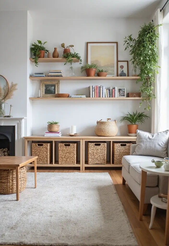 50 Western Living Room Decor Ideas with Rustic Charm - 44. Creative Storage Solutions for a Tidy Space