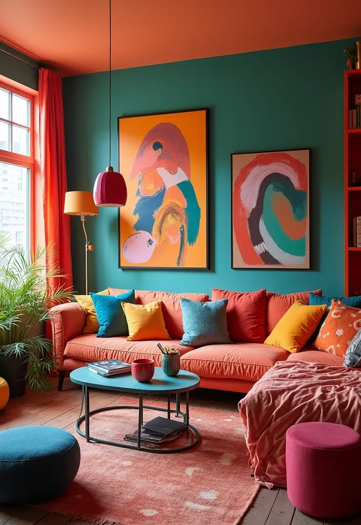 50 Western Living Room Decor Ideas with Rustic Charm - 46. Playful Color Accents for Fun