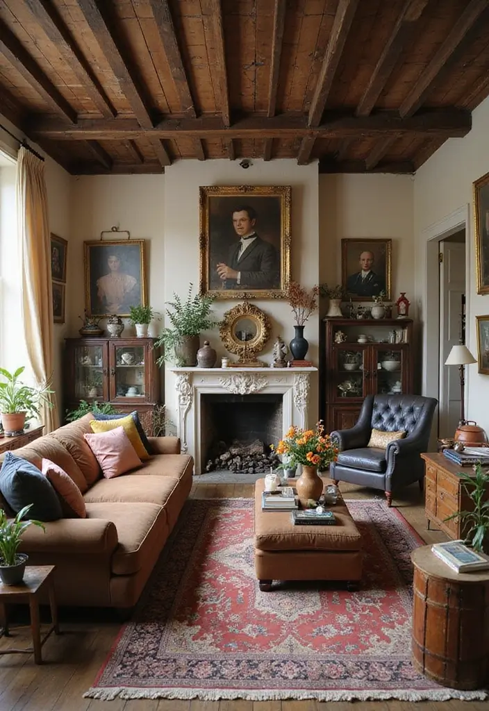 50 Western Living Room Decor Ideas with Rustic Charm - 48. Vintage Finds for Unique Touches