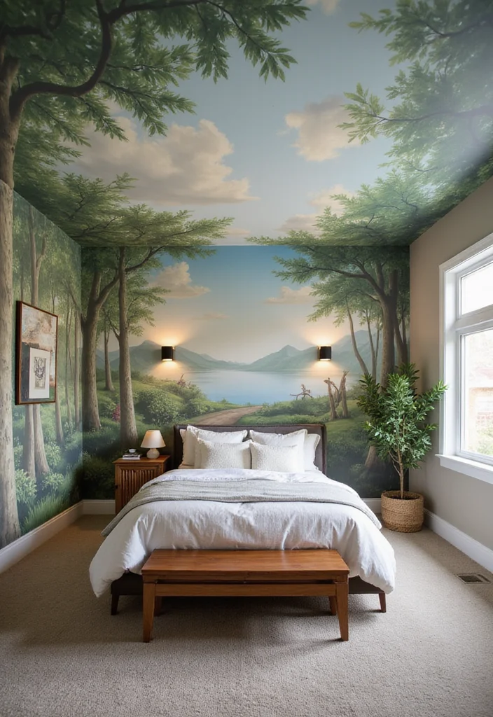 10 Basement Bedroom Ceiling Ideas for Bright Spacious Feel - 10. Ceiling Murals for Uniqueness