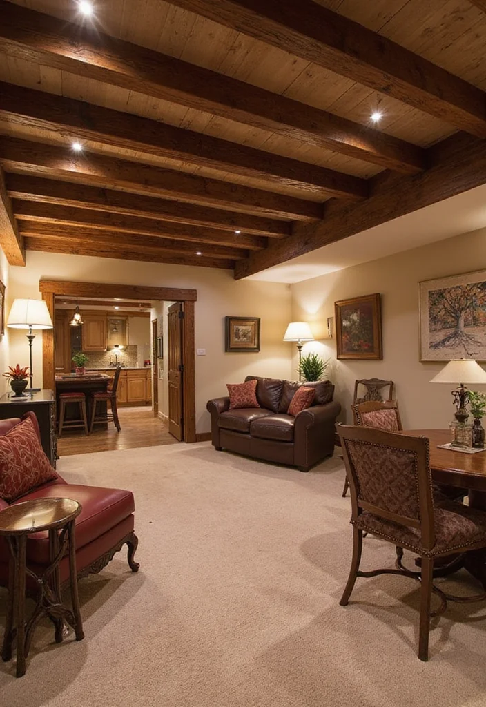 10 Basement Drop Ceiling Ideas for Clean Functional Coverage 3. Rustic Wood Beams