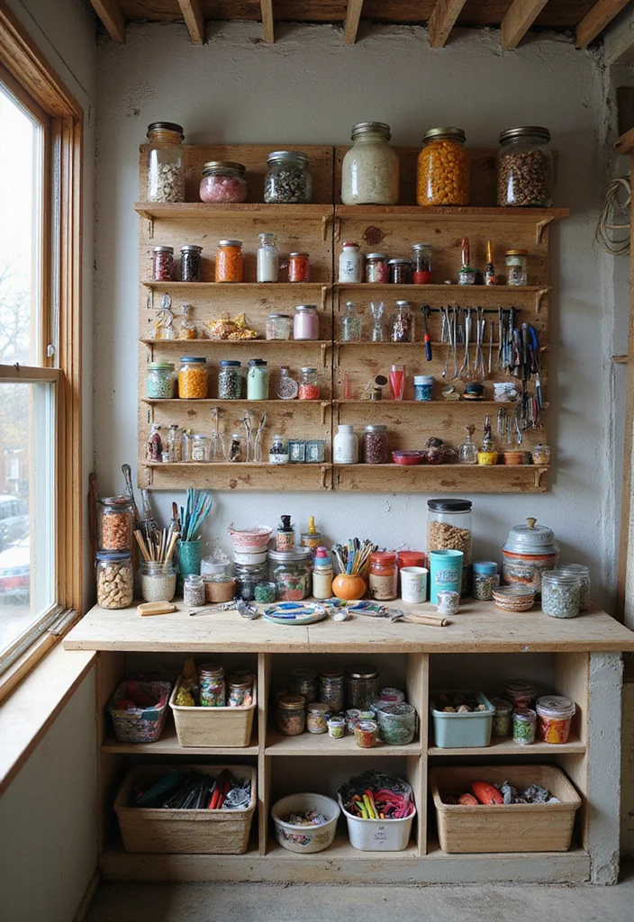 10 Basement Ledge Wall Ideas for Decorative Useful Space 67 10 Basement Ledge Wall Ideas for Decorative Useful Space - 7. Craft Supply Display