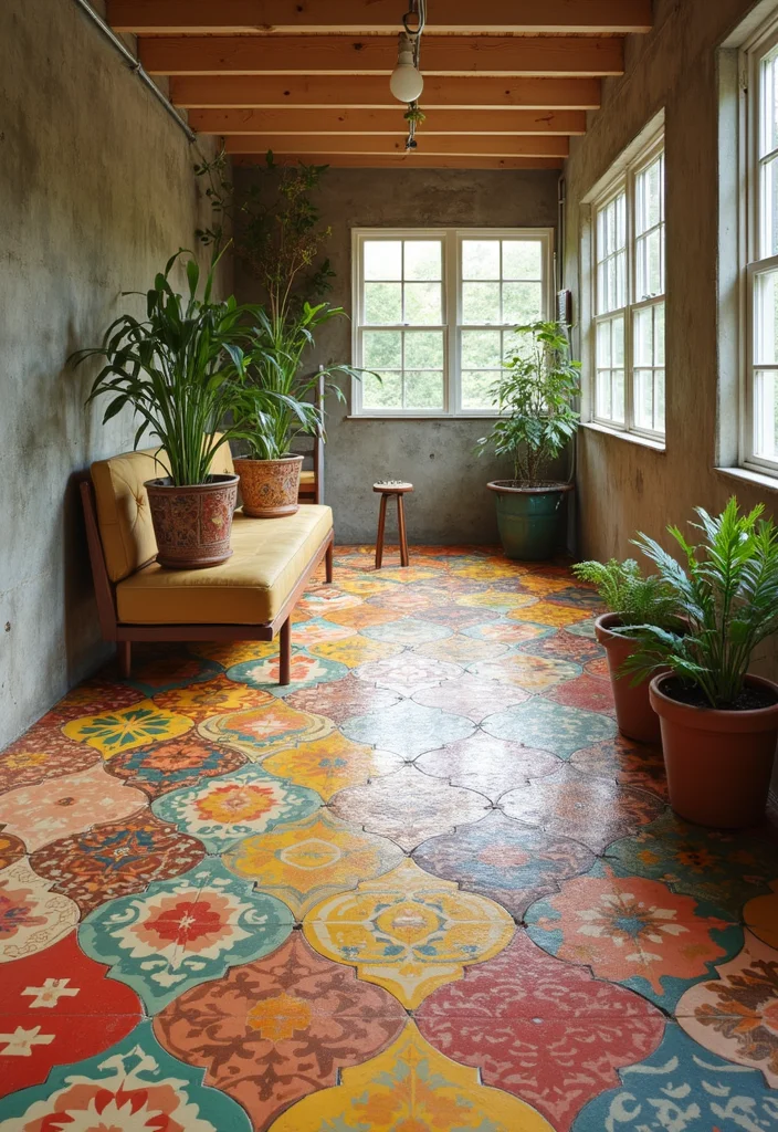 10 Basement Tile Floor Ideas for Durable Clean Surfaces - 8. Linoleum Tiles with Eco-Friendly Twist