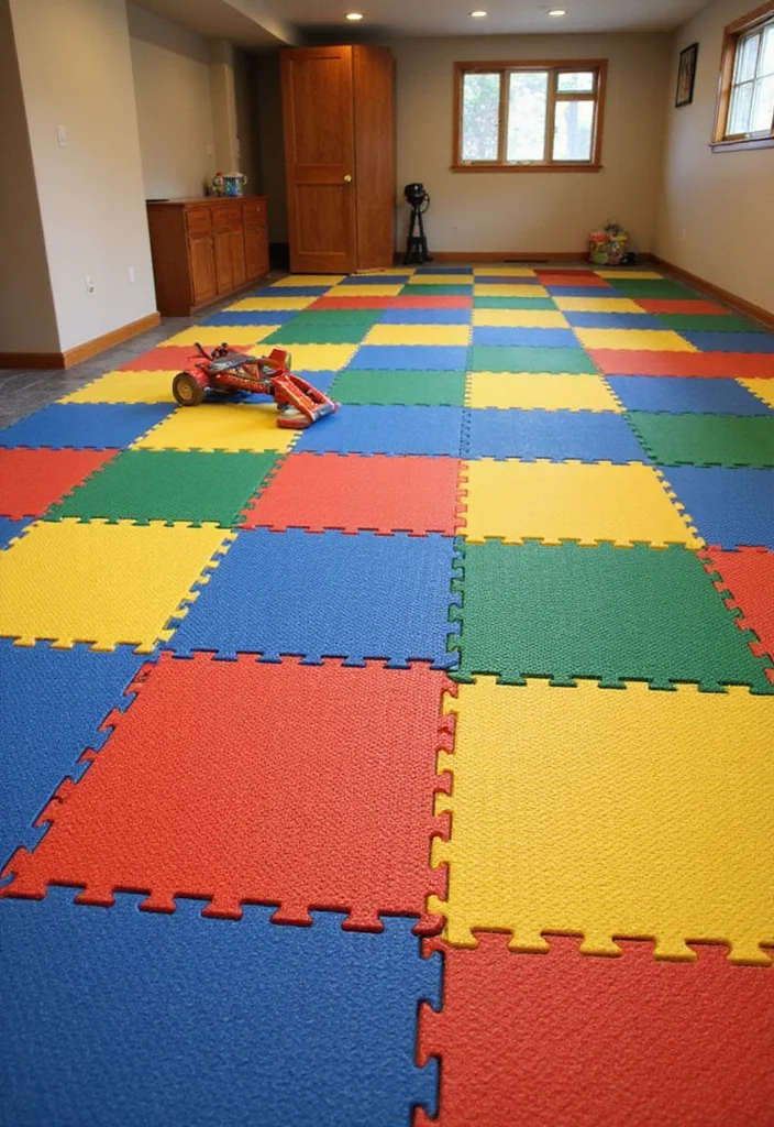 10 Basement Tile Floor Ideas for Durable Clean Surfaces - 9. Rubber Tiles for a Fun, Practical Space