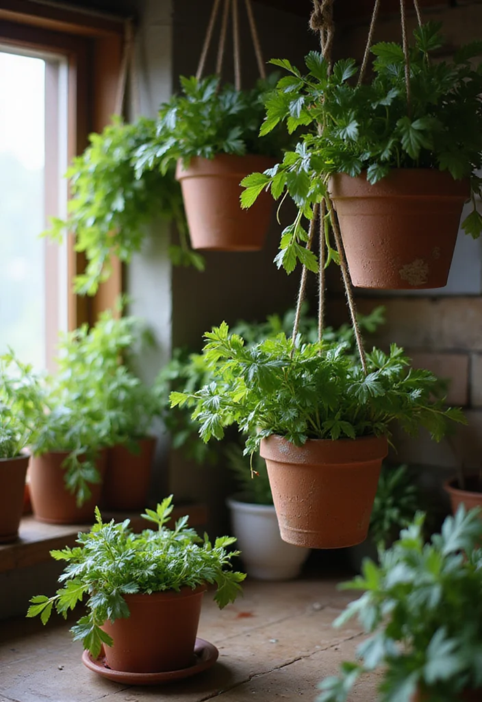 10 Cafe Wall Decor Ideas for Warm Inviting Ambience - 6. Hanging Herb Planters