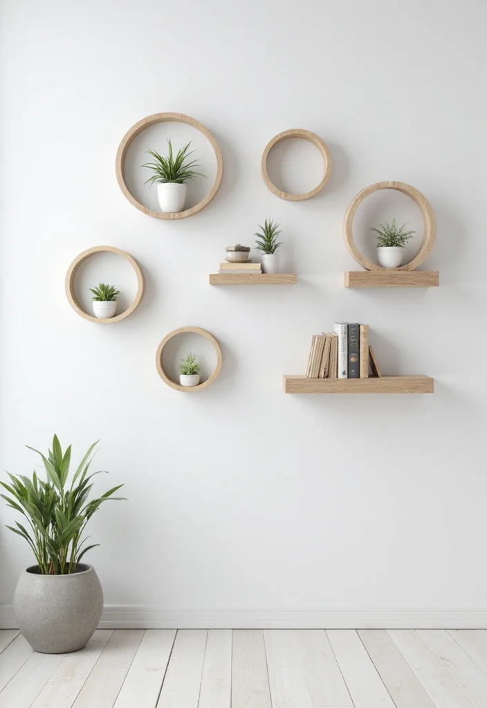 10 Circle Wall Shelf Decor Ideas for Simple Decorative Function - 1. Floating Delight