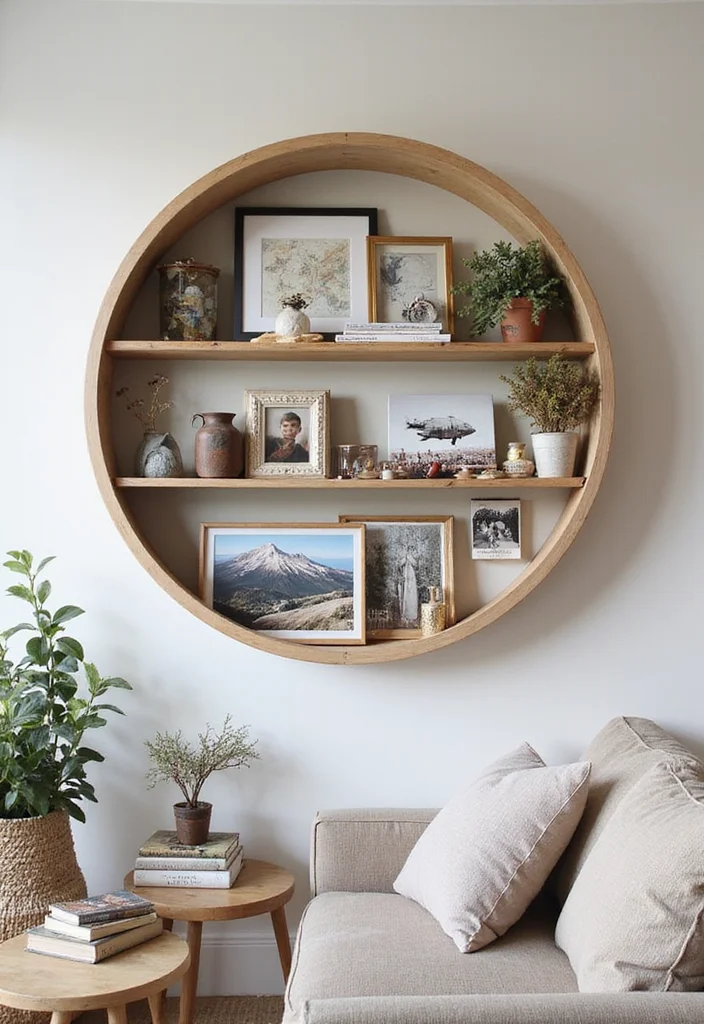 10 Circle Wall Shelf Decor Ideas for Simple Decorative Function - 10. Personal Gallery