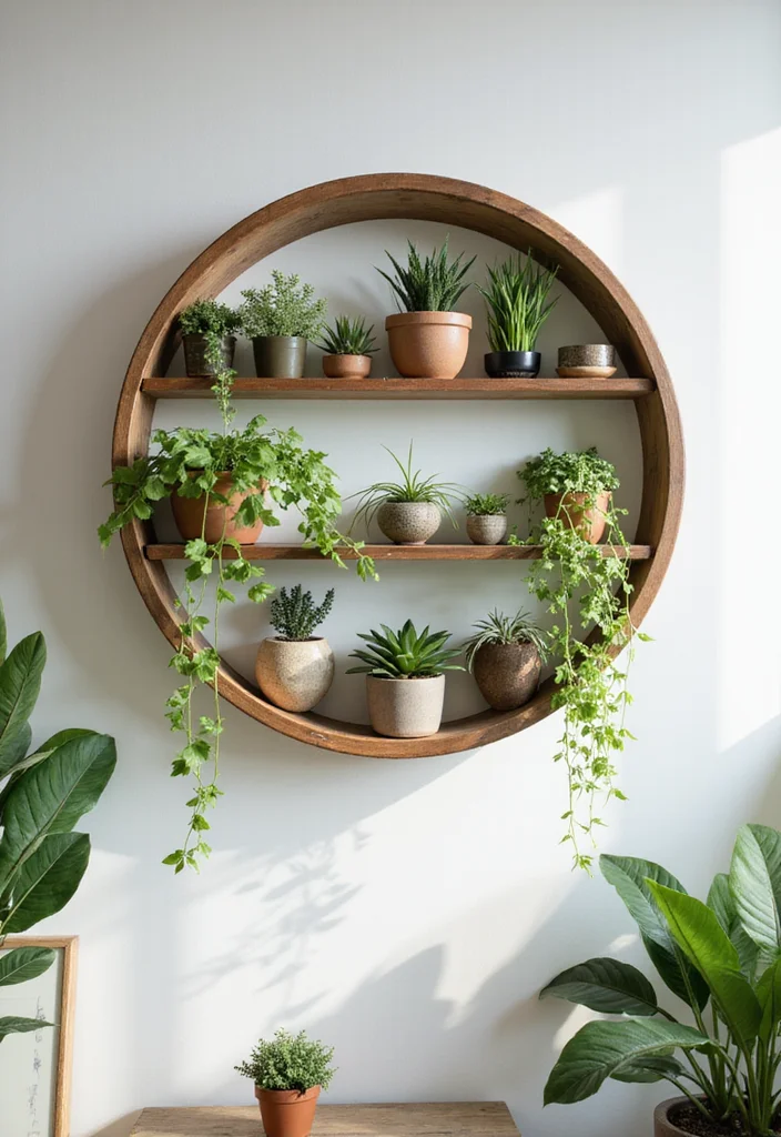 10 Circle Wall Shelf Decor Ideas for Simple Decorative Function - 3. Nature's Touch