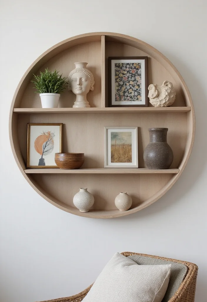 10 Circle Wall Shelf Decor Ideas for Simple Decorative Function - 4. Artistic Expressions
