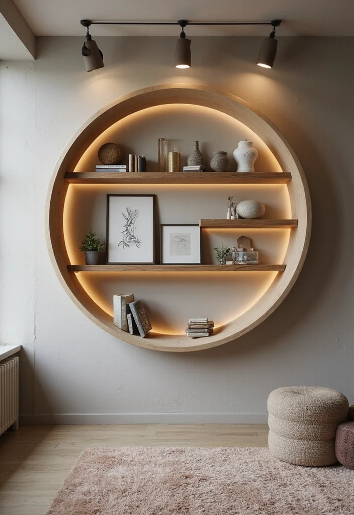 10 Circle Wall Shelf Decor Ideas for Simple Decorative Function - 9. Statement Piece