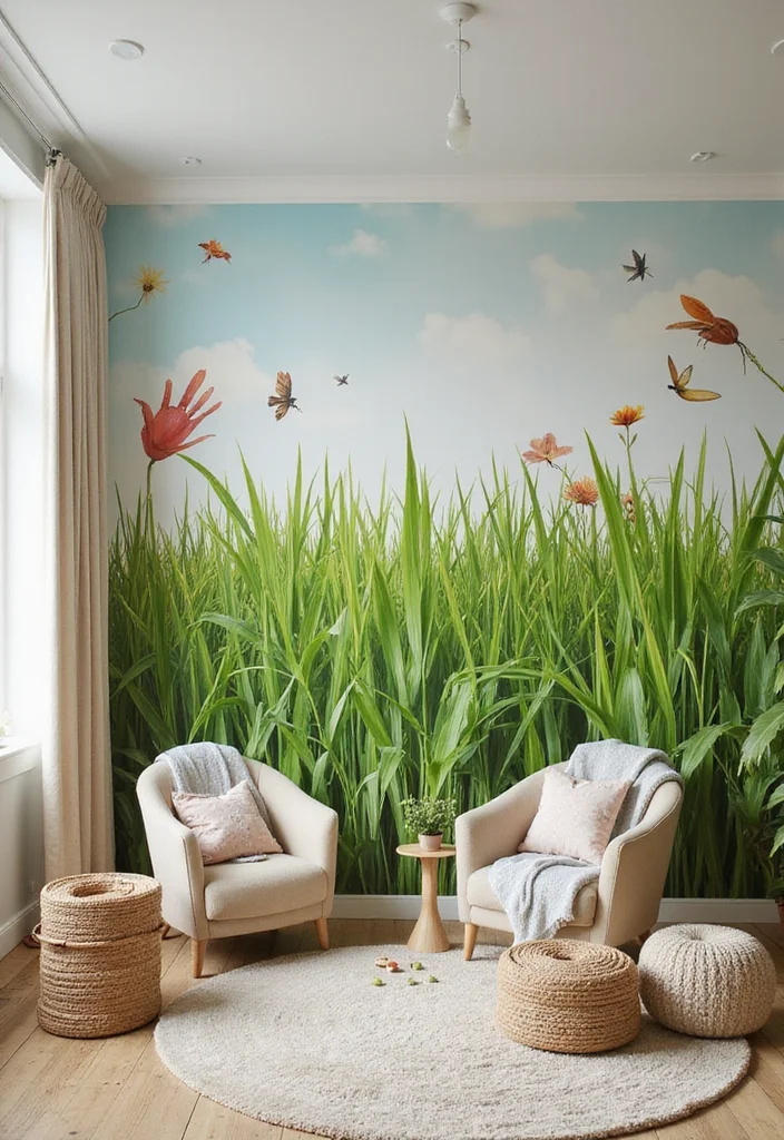 10 Green Grass Wall Decor Ideas for Fresh Textured Accent - 3. Grass Wall Mural
