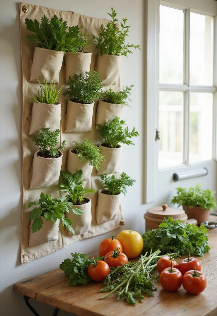 10 Green Wall Curtain Ideas for Natural Calm Interiors - 8. Fabric Wall Pocket Garden